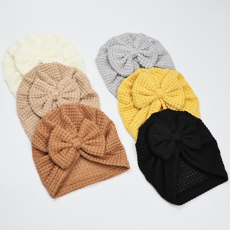 Esumun Baby Girls Hair Bow Turban Hat 6PCS Set, Top Bowknot Head Wrap Beanie India Caps for Infant Toddlers - Image 5